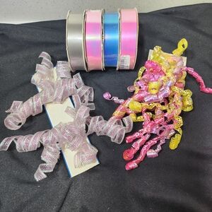 Vintage Gift Ribbon Set with Pink, Blue, and Yellow Made On USA